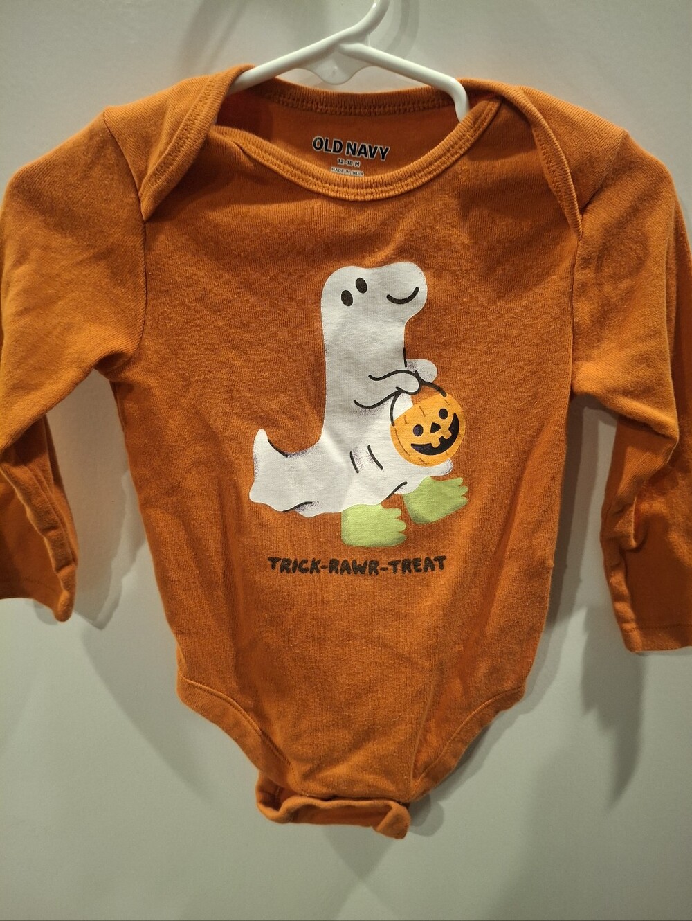 Old Navy Orange Halloween Ghost Bodysuit with Pumpkin